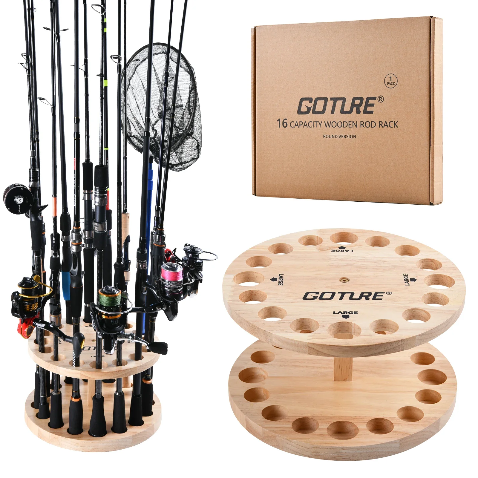 

Goture 16 Holes Fishing Rod Holder Wall Mounted Vertical Fishing Rod Rack Fishing Rod Storage Rack Organiser