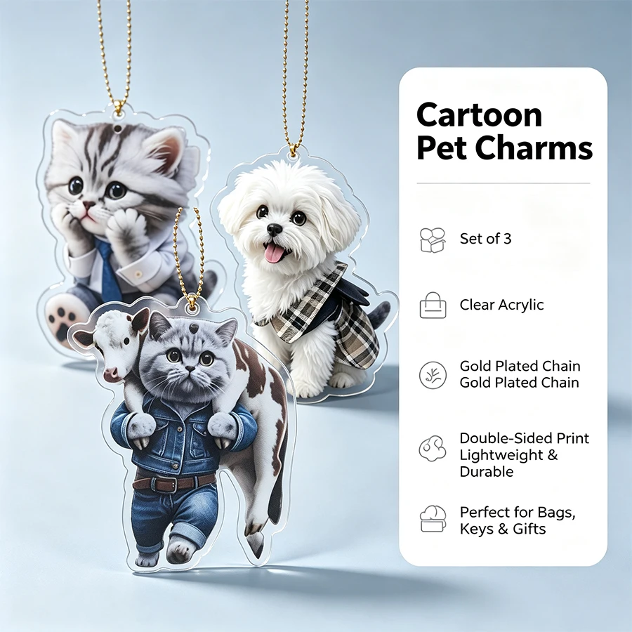 Cute Cat Dog Acrylic Hanging Ornament Cartoon Pet Pendant for Car Rearview Mirror Bag Decoration Keychain Accessory Gift