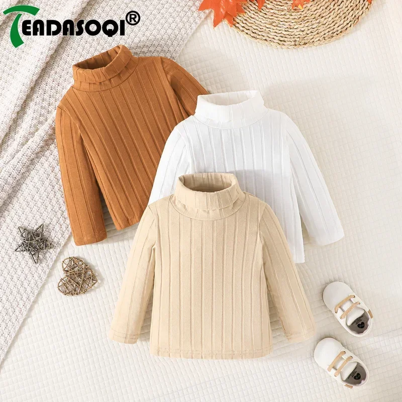 6M-3Y Spring Autumn Kids Baby Boys Long Sleeve High Neck Long Sleeve High Neck Knit Pit Strip Casual Basis Shirt Tops 3Pcs Set