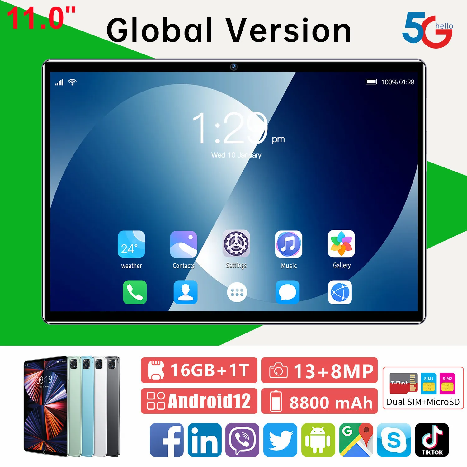 Tablette PC Android 12 de 11 Pouces, 16 Go de RAM, 1 To, Dean, 2023 mAh, Deca Core, Google Play, WPS, GPS, 5G, WIFI, Bluetooth, Offre Spéciale,