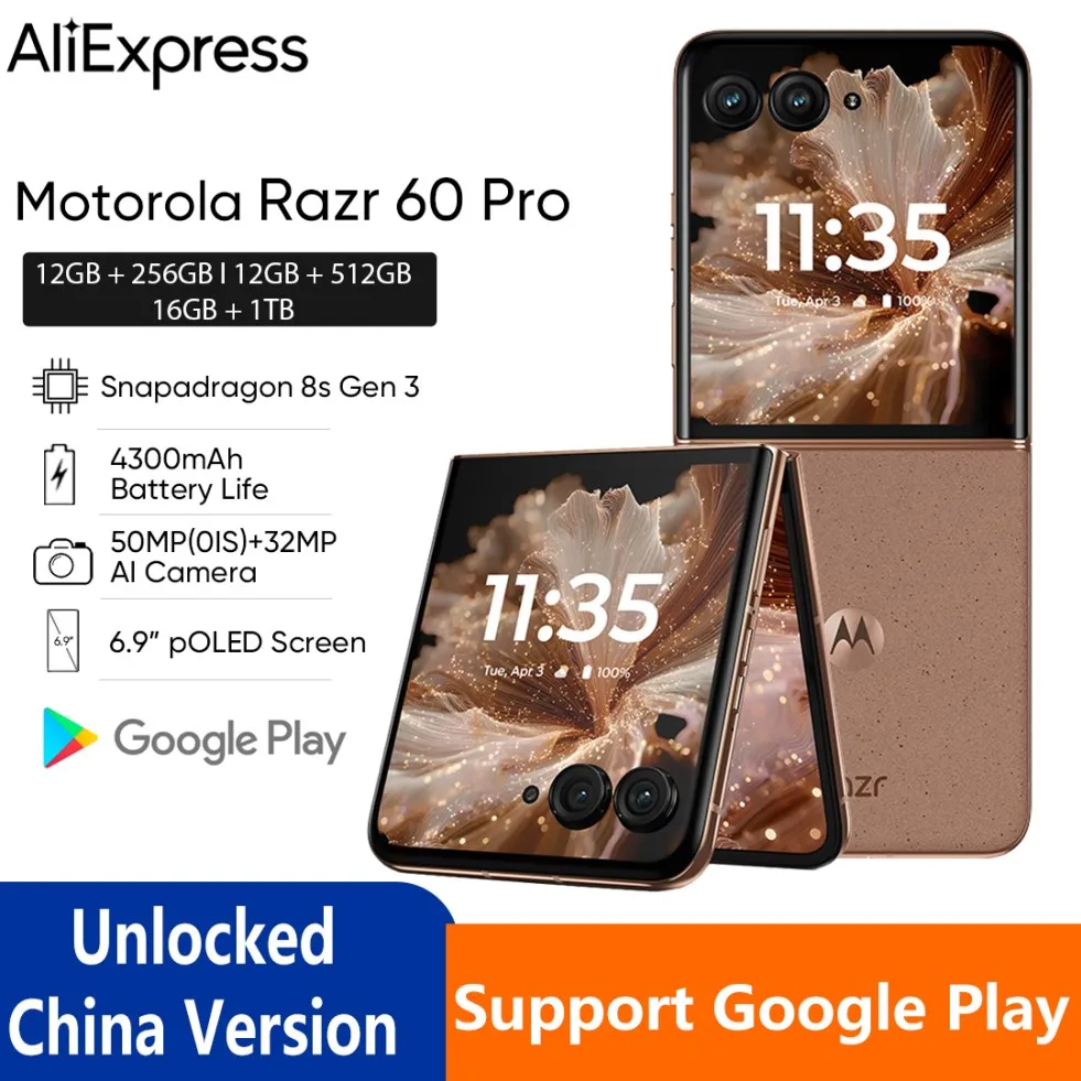 Motorola Razr 60 Pro Smart Phone Snapadragon8s Gen3 6.9inch LTPO 50MP 45W Fast Charger 4300Mah 15W Wireless