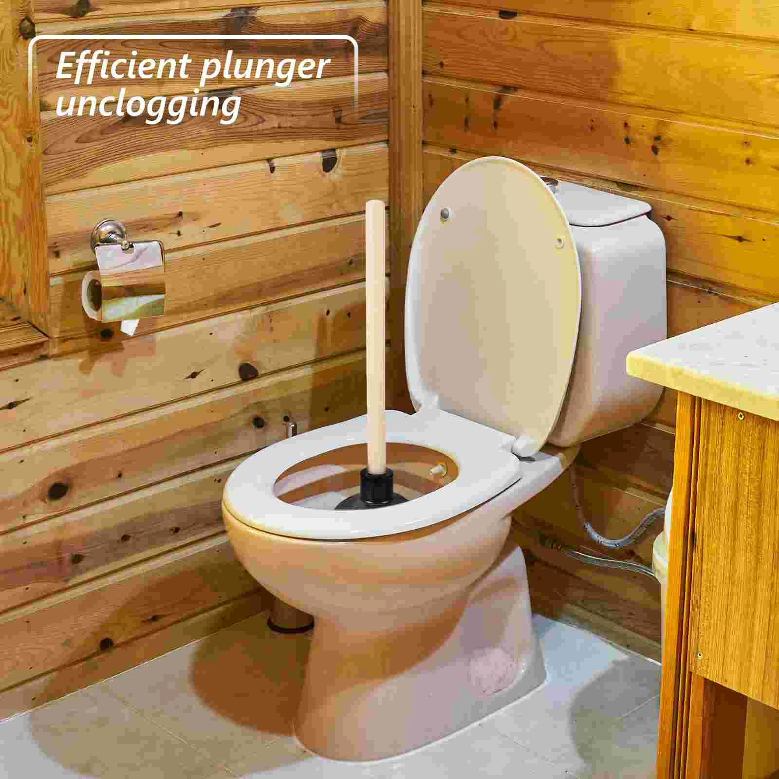 Toilet Unclog Plunger Home Closestool Long Bathroom Heavy Drain Cleaning Kitchen Sink Wooden Rubber Convenient