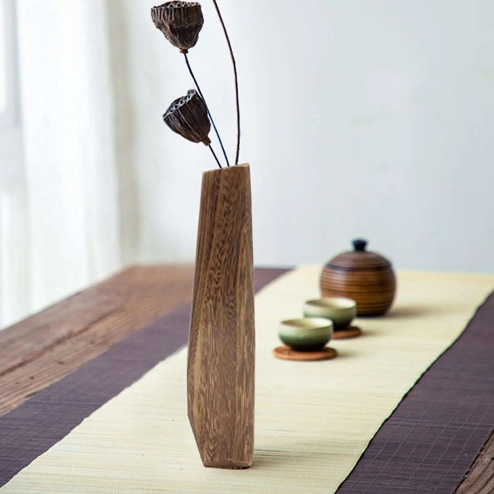 

Vintage Style Wooden Vase Leakproof Handmade Plant Holder Flowerpot Flower Arrangement Home Office Desktop Decoration