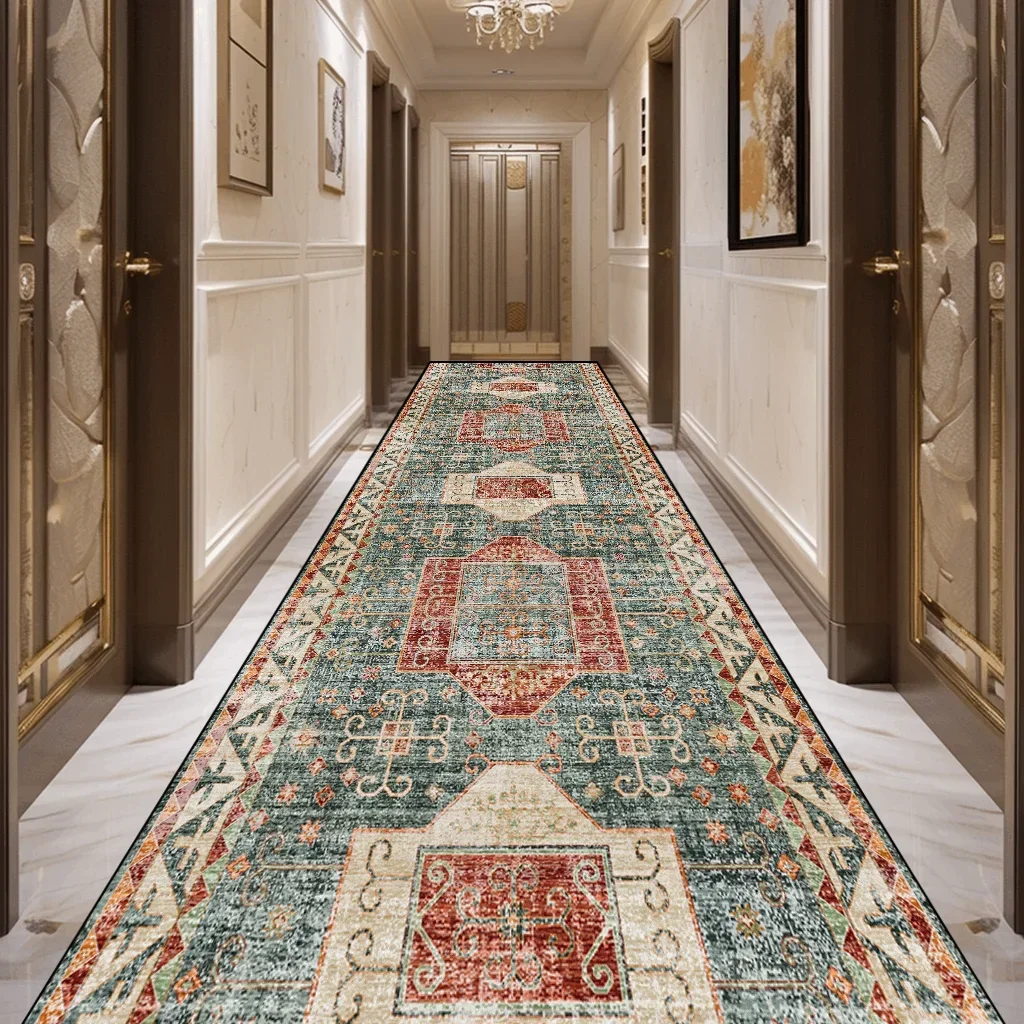 Hallway Runner Rug Persian Washable Long Corridor Carpet Vintage Lounge Rug Bedroom Decoration Non-Slip Carpets for Living Room