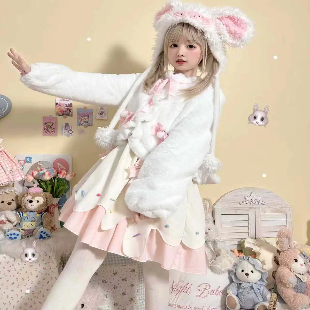 

Плюшевое пальто с милым кроликом для женщин, осенне-зимнее пальто Sweet Sister Lolita, японское пальто Kawaii Loli для чаепития
