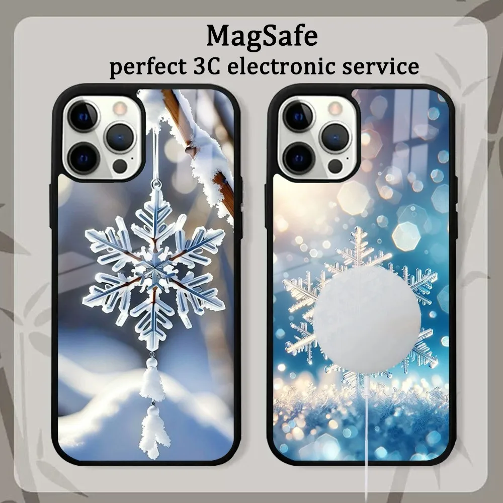 Merry Christmas Snowflake Snowman Phone Case Magsafe Phone Case For iPhone16 15 14 13 12 11 Pro Max Plus Mini Shockproof Mirror