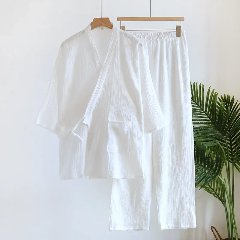 أردية كيمونو كبيرة الحجم مع جيب وسراويل طويلة 2 قطعة طقم بيجامات للرجال ملابس نوم بيجامات قطنية للرجال