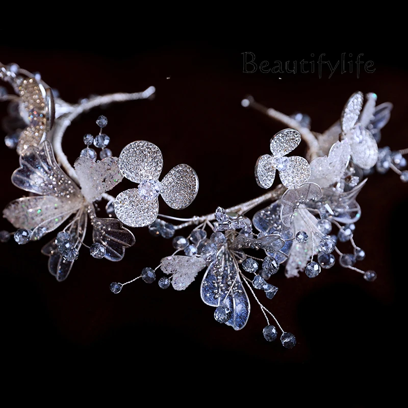 Delicate sequined petals sparkling diamond headband wedding dress crystal headdress