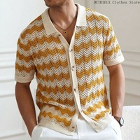 【Limited-time Special Offer】High-quality Striped Knitted Shirts for Men in Summer, Perforated & Breathable Business Casual Tops