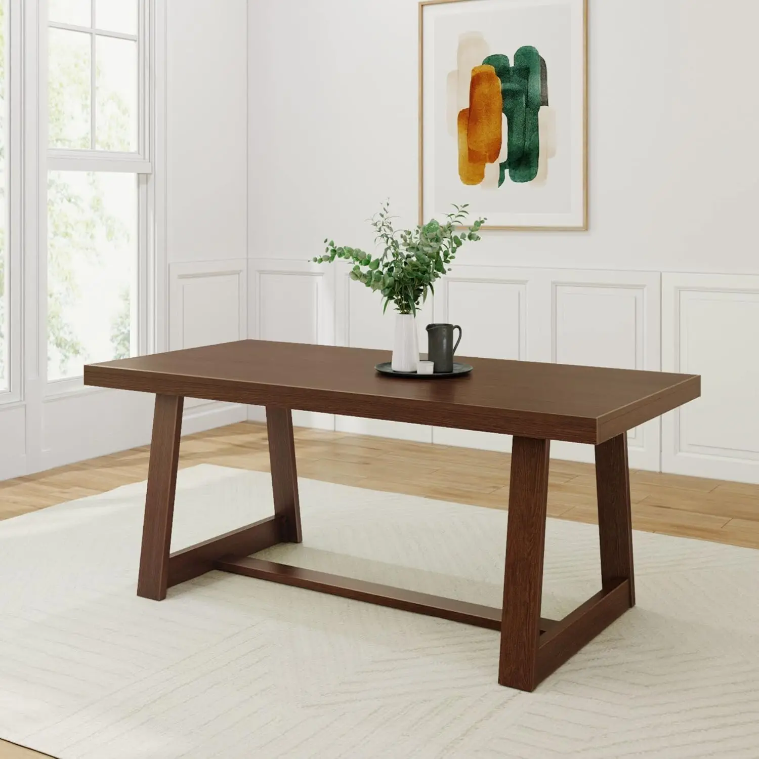 Mesa de cocina rústica de madera maciza, grande, Rectangular, comedor