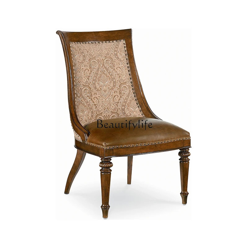 

American Style Vintage Mahogany Solid Wood Dining Chair European Style Carved Chair