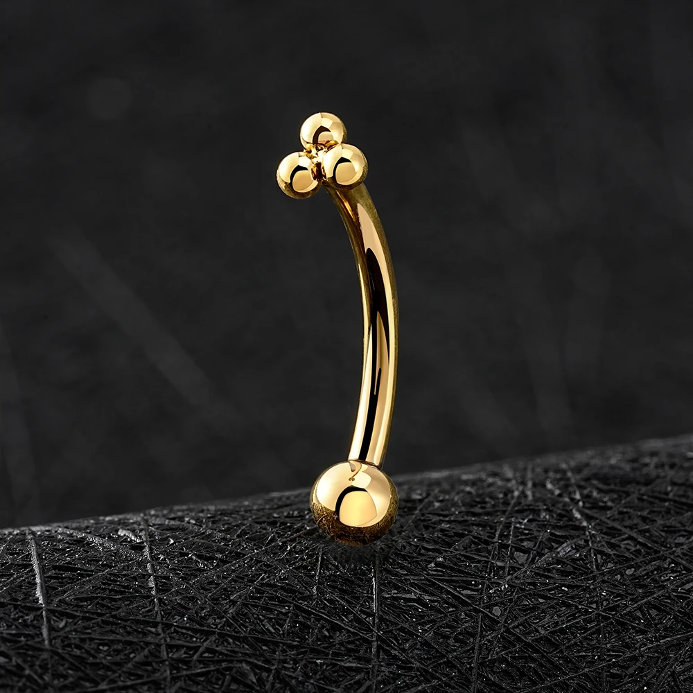 Right Grand ASTM F136 Titanium Trinity Bead Ashley Lip Stud 16G Curved Barbell Triple Balls Helix Cartilage Medusa Side Labret Stud Eyebrow Rook Ear Piercing Jewelry