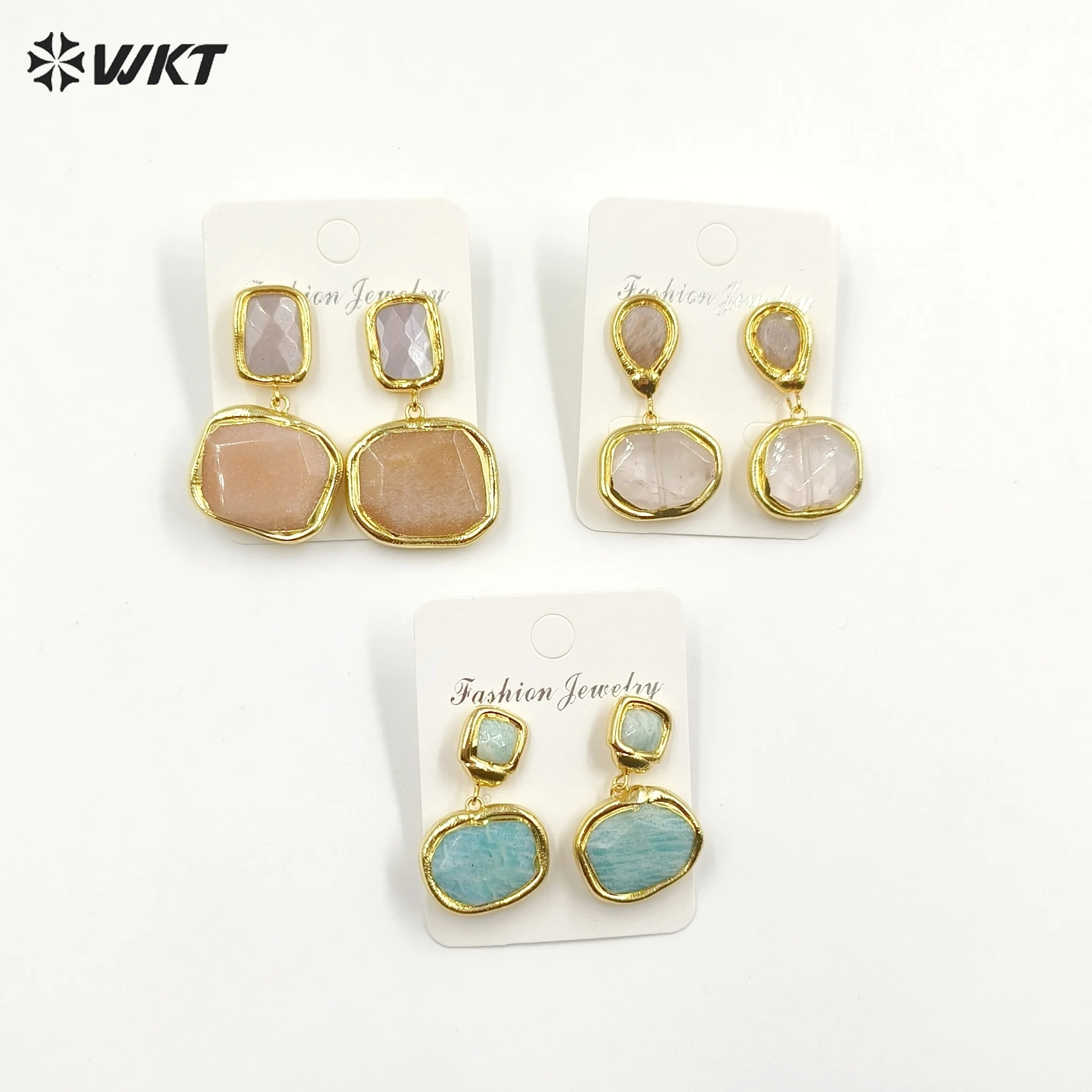 WKT-E742  WKT 2023 Fashion Style Gemstone Earring NEW Shape Gold Plated Jewelry For Women Jewelry Retro Style