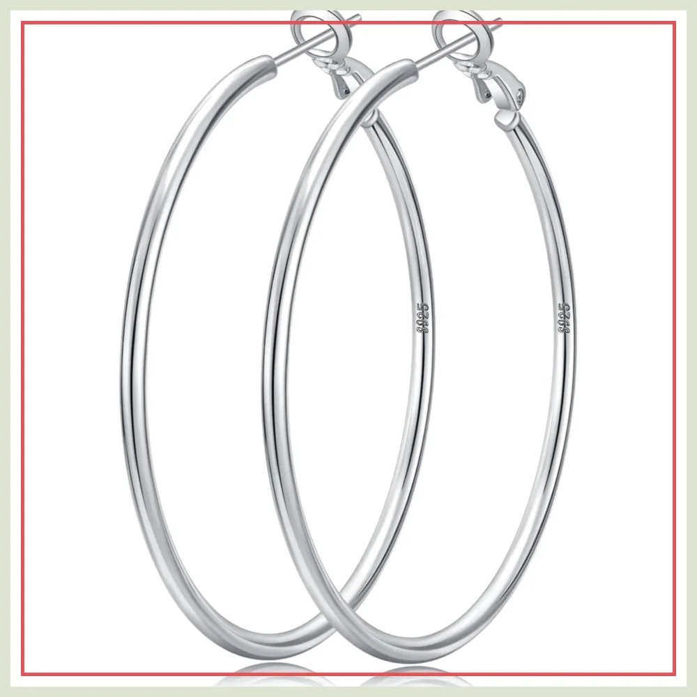 

2mm Thin 925 Sterling Silver Hoop Earrings for Women Hypoallergenic Lightweight Large Gold Plated Hoops 20/30/50/70MM