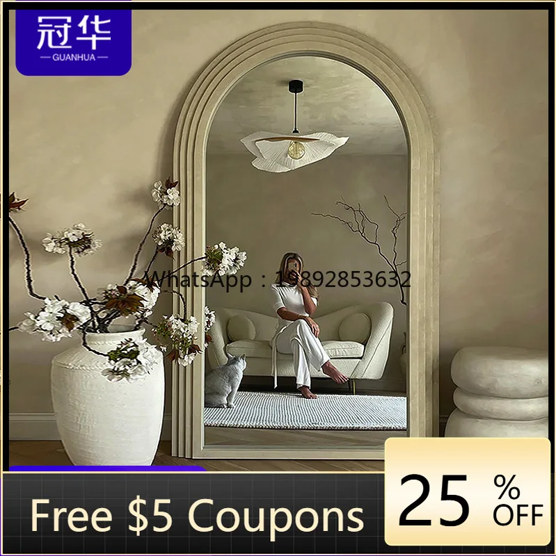 LYY American Retro Large Mirror Ladder Arch Full-Length Floor Mirror