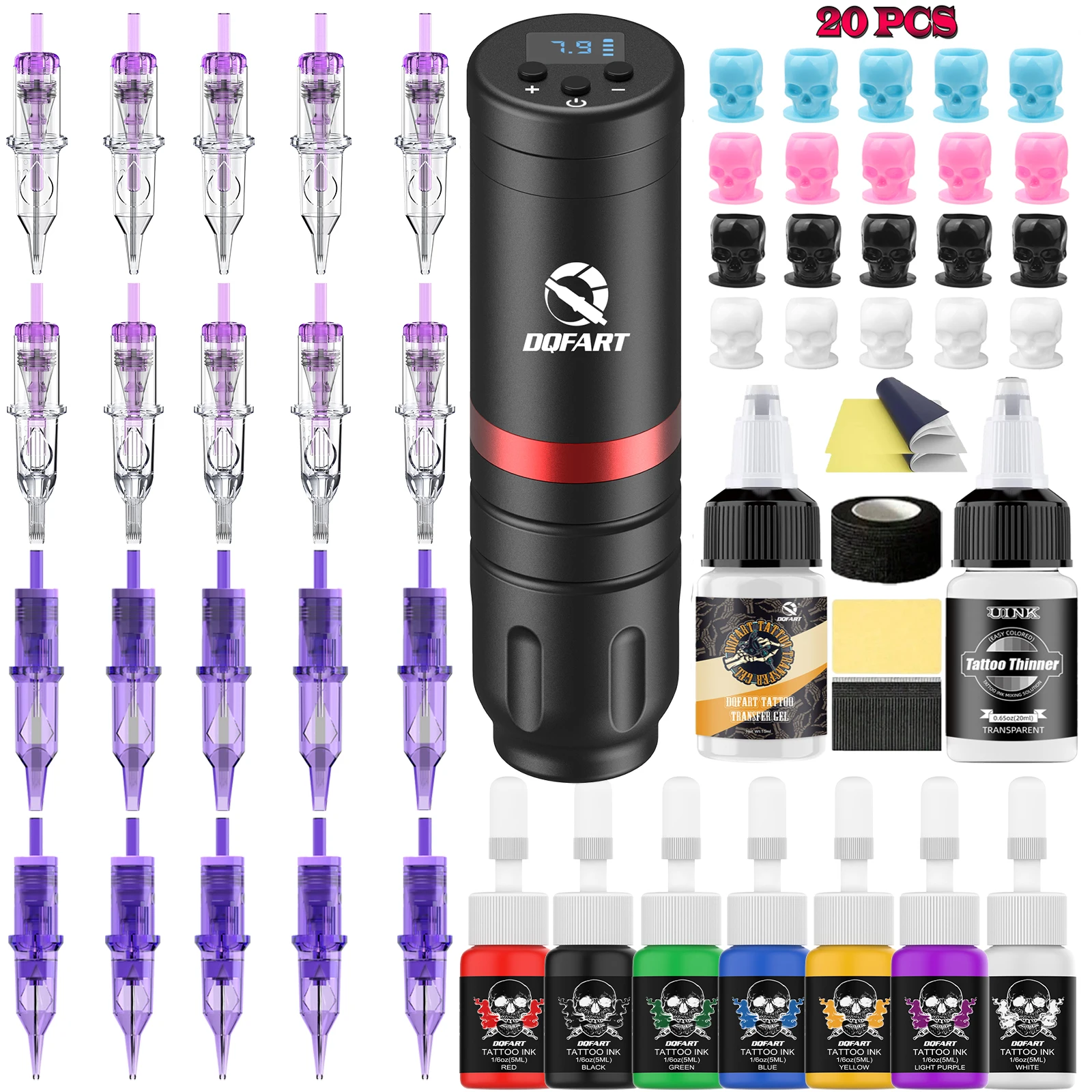 

DQFART профессиональная беспроводная ручка для татуировки комплект беспроводной тату-машинка набор роторная машина картридж игла принадлежности для татуировки