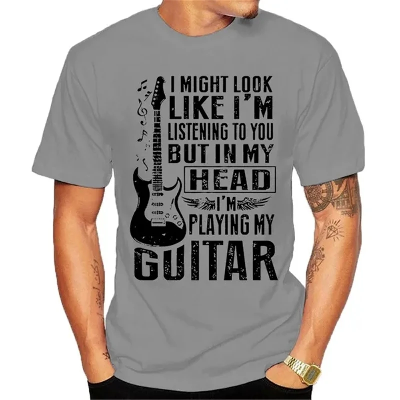 Mens Guitar T-shirt Guitarist Player Musician Music Tee Shirt Funny Tshirt Black White Trend Streetwear T Shirts Women Costumes