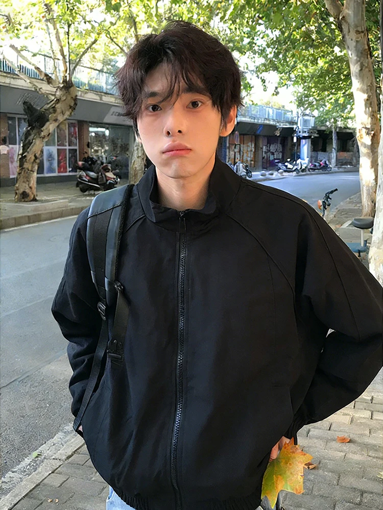 Black Short Pilot Jacket for Men Spring Autumn American Style Three Proof Loose Fit Youth Fashion Zipper Closure No Hat