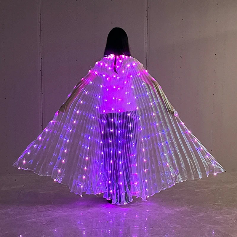 Remote Control Colorful LED Dance Fairy Wings Cloak Belly Dance Butterfly Wings with Stick Stage Performance Carnival Party Prop