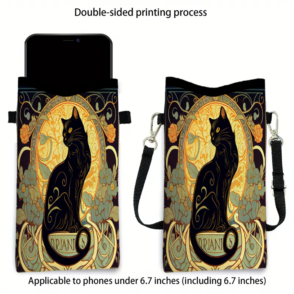 

Retro Art Noble Black Cat Crossbody Phone Bag Adjustable Strap Exclusively for Women Crossbody Bag Convertible Shoulder Bag