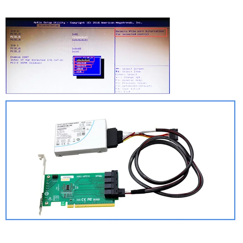 

ANU04PE16 Контроллер Nvme SFF8643 4-портовый Pcie3.0 X16 SSD Exp Riser (не с кабелями, не поддерживает LSI 8643X2 до 8639X2)