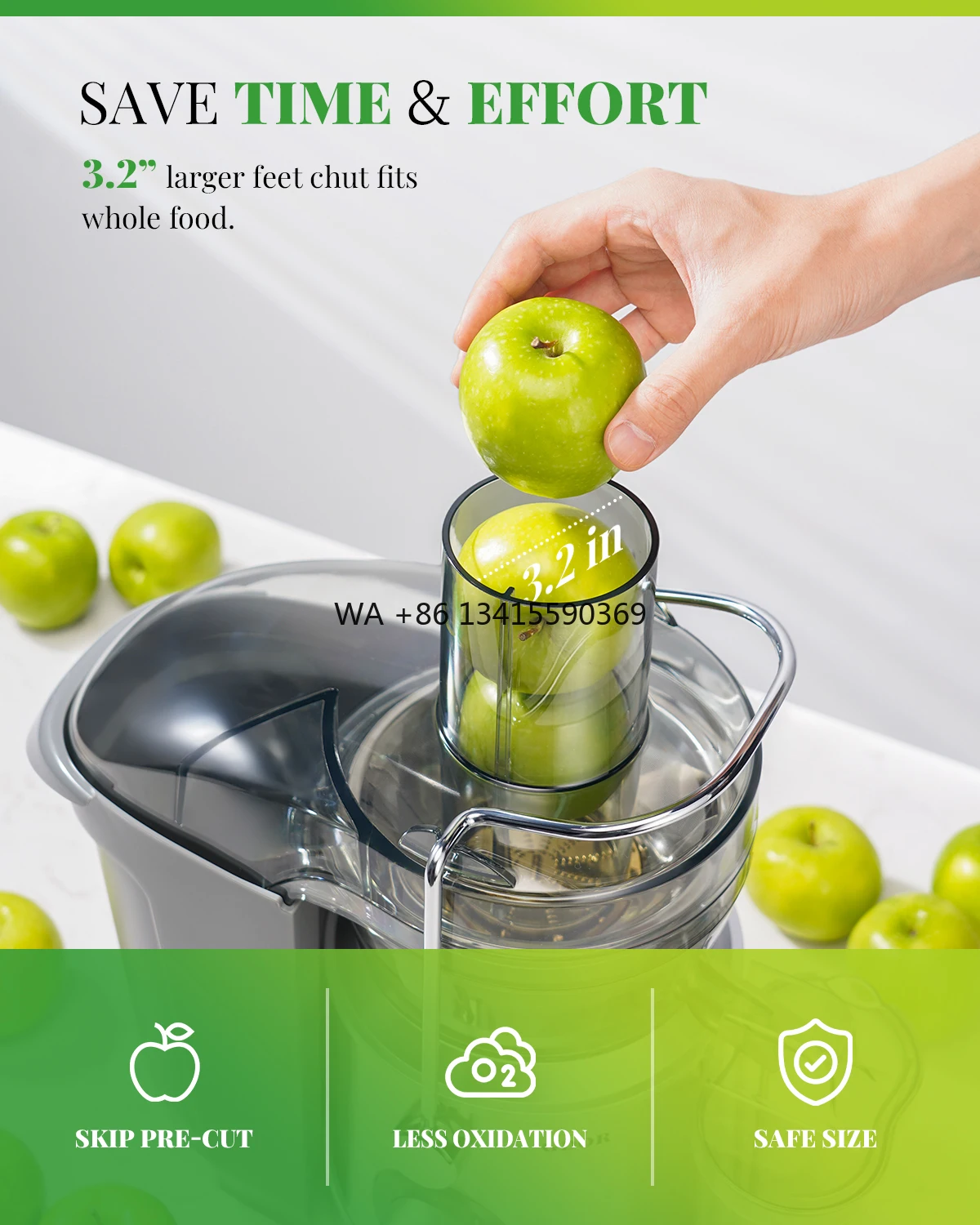 

Big 3.2 Feed Chute Durable Stainless Steel Kitchen Juicer 2 Speeds Control Vegetables & Fruits Quick Juicing Machine