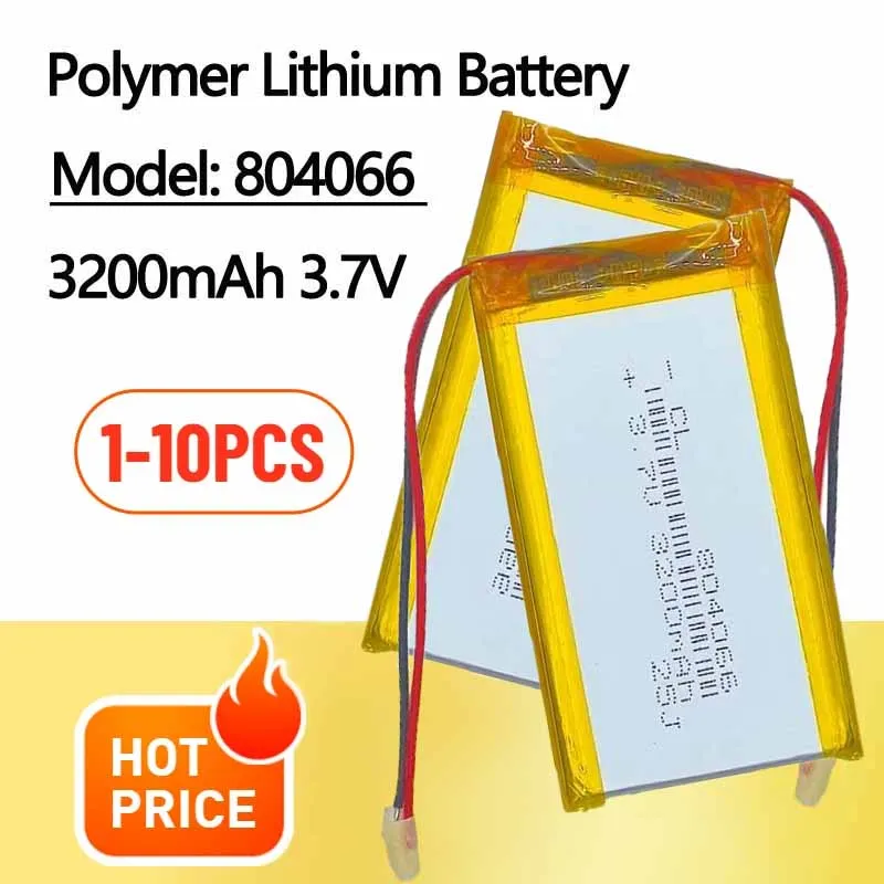 3200 mAh 804066 3,7 V wiederaufladbare Polymer-Lithium-Batterie für Tablet-PC-Lautsprecher, Kamera-Recorder, Bluetooth-Lautsprecher, Lipo-Batterien