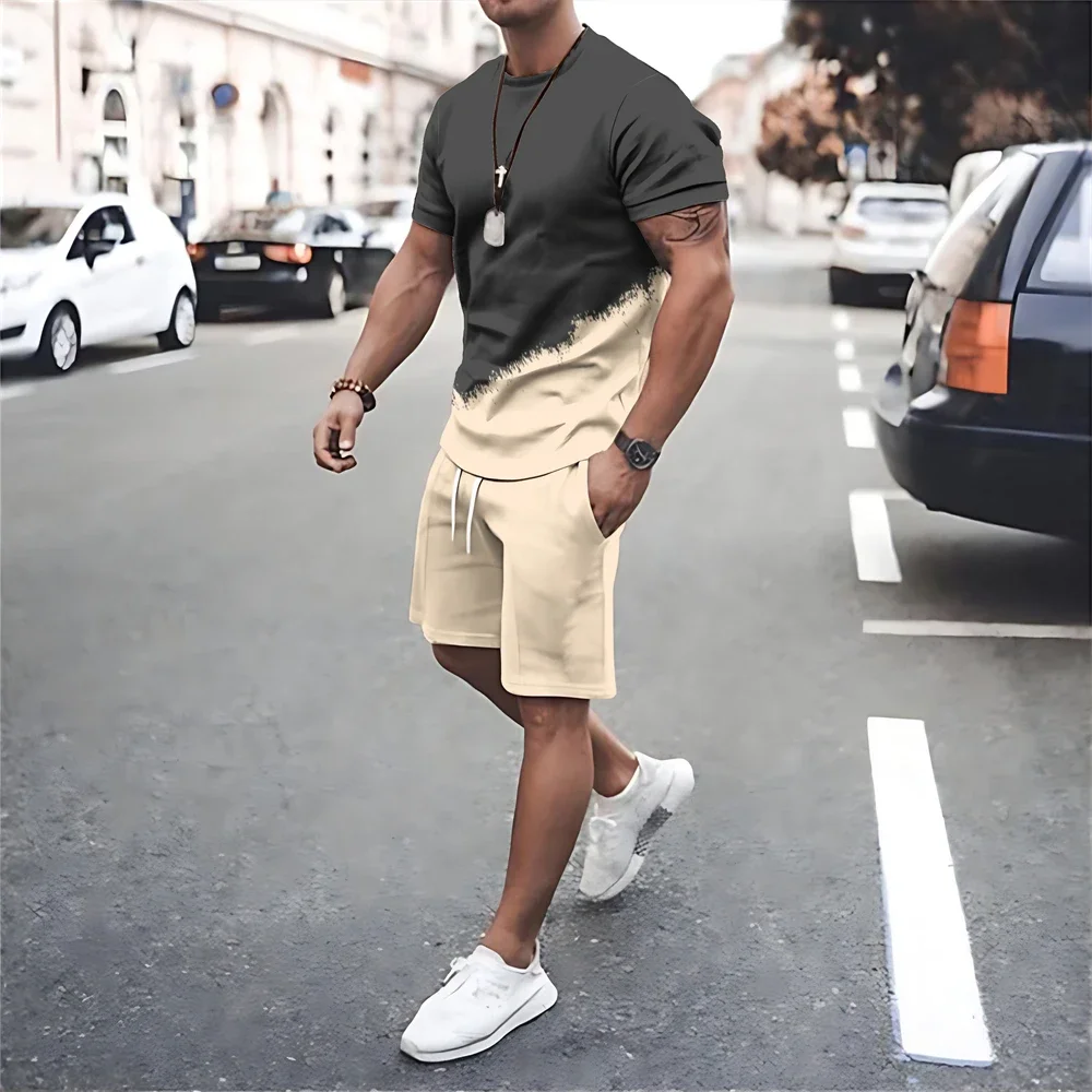 Fashion Men Summer Short Sleeve T Shirt Shorts 2 Piece Sets Oversized T-shirts Sportswear Suits Casual Tracksuits Men\'s Clothing