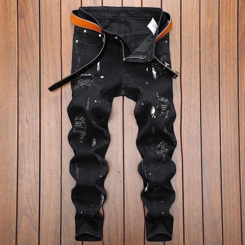 Herbst und Frühling Mode Trend Retro Sport Gerade Bein Zerrissene Jeans männer Casual Bequeme Stretch Hohe Qualität Denim Hosen