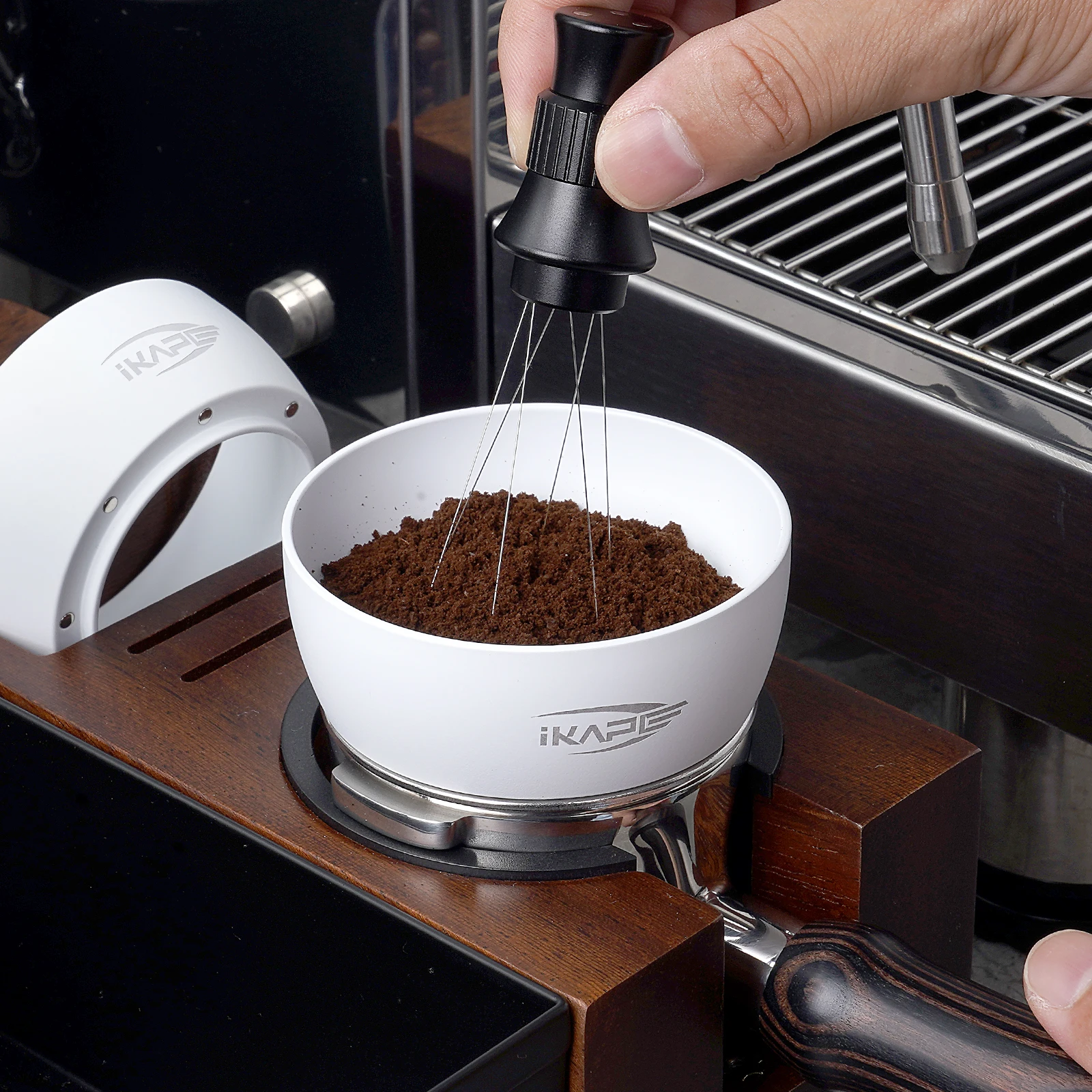 IKAPE-Funil de Dose Magnético Espresso, Portafilter com Ímãs Poderosos, Branco, Preto, Prateado, Ajustado para 51mm, 54mm, 58mm