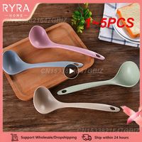 1~5PCS Wooden Ladle Soup Porridge Spoon wheat straw Spoon Soup Spoons for Eating Mixing Stirring Cooking Kitchen Cooking