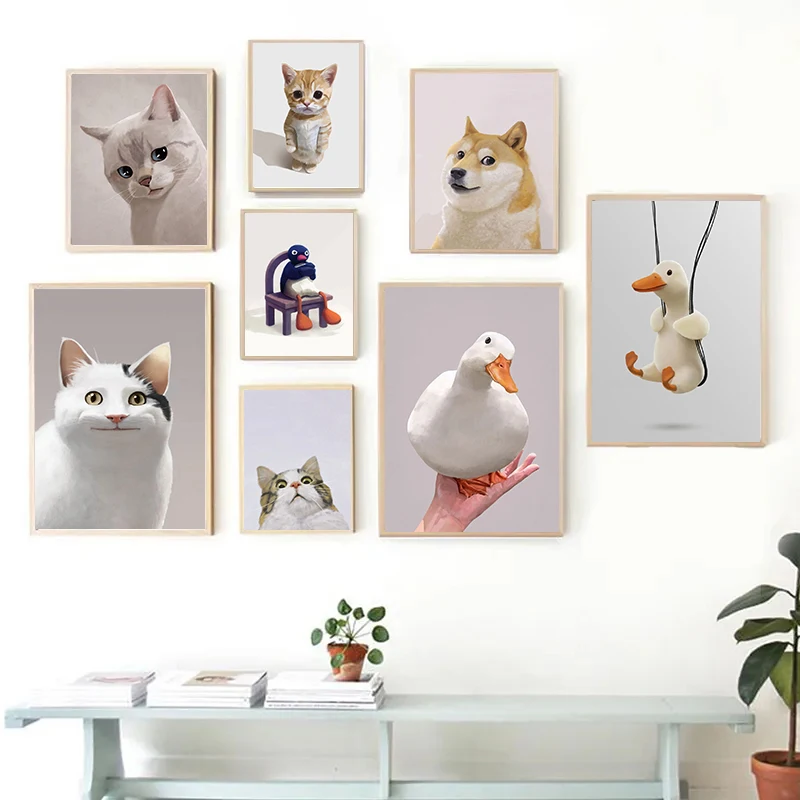 Funny Cat Posters Cute Animal Duck Winking Alpaca Monkey Dog Prints Canvas Painting Wall Art Pictures Cafe Club Room Home Decor