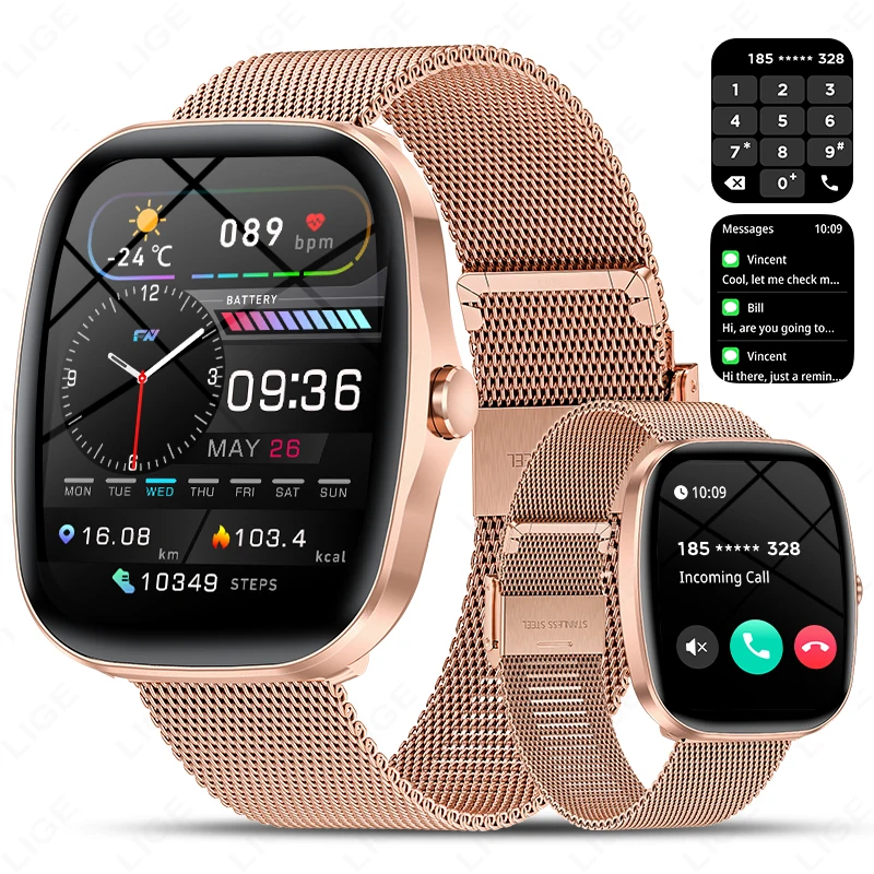 

Смарт-часы LIGE для женщин, 1,53 дюйма, HD, с сенсорным экраном, браслет для измерения пульса, спортивный фитнес-трекер, мужские умные часы для Android IOS 2026