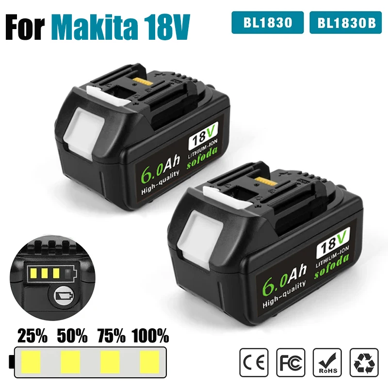 For Makita 18V 6000mAh Rechargeable Power Tools Battery with LED Li-ion Replacement LXT BL1860B BL1860 BL1850+2A Charger