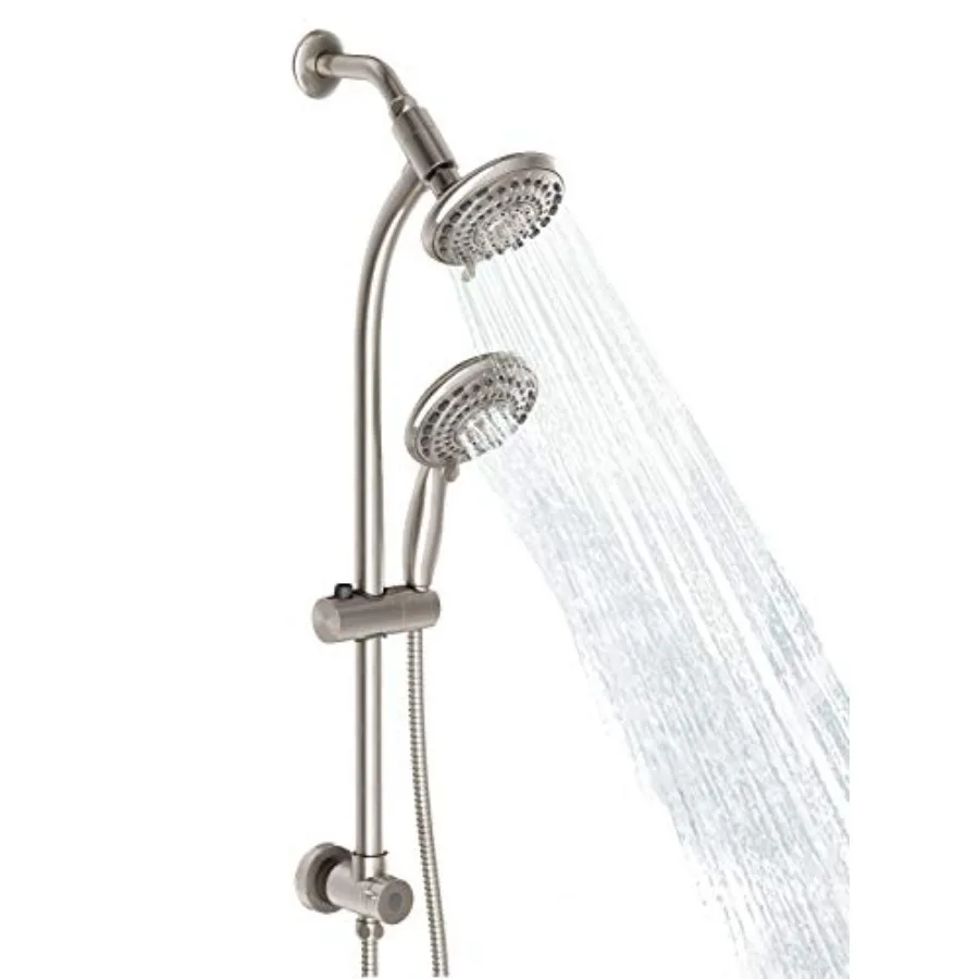 

Handheld Showerhead Rain Shower Combo for Bathroom, Stainless Steel, Brush Nickel, Drill-free Slide Bar with 5-Setting Handheld
