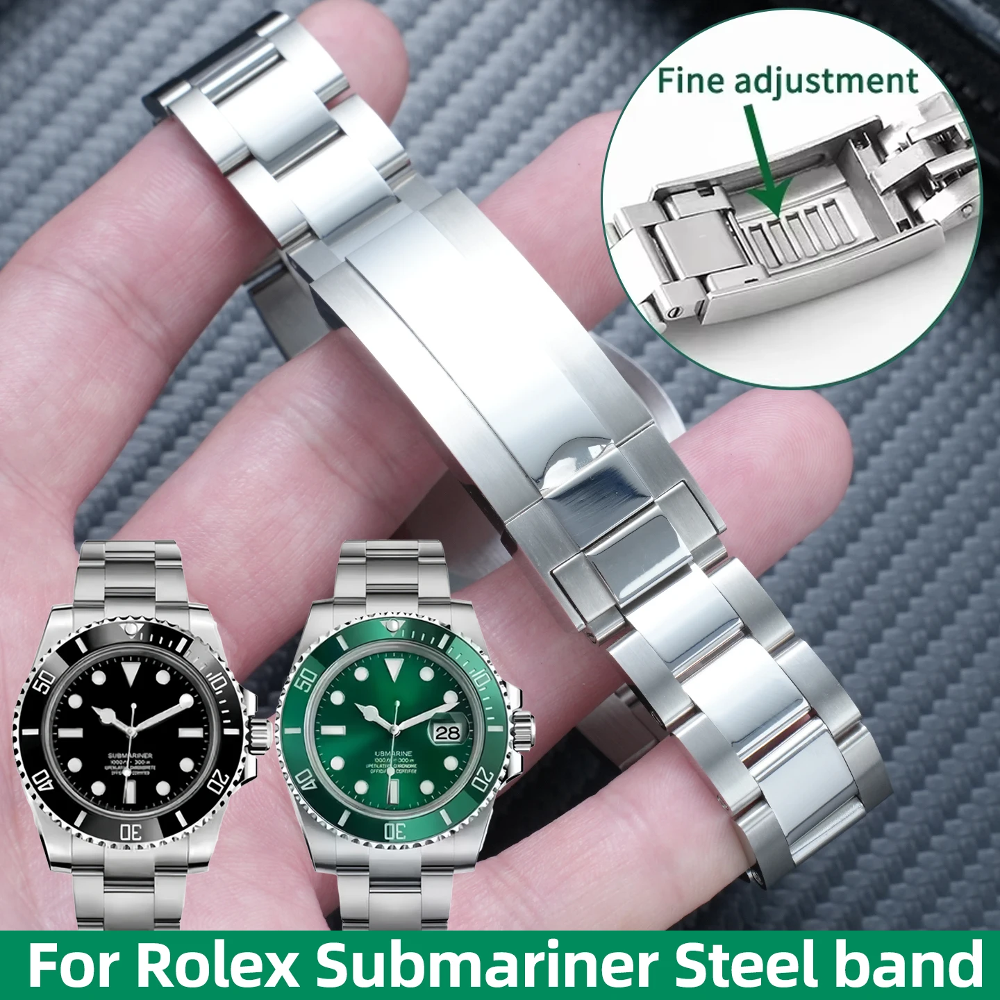 

Ремешок из нержавеющей стали 20 мм 21 мм для часов Rolex SUBMARINER DAYTONA Yacht-Master GMT, застежка Glide Lock, металлический браслет