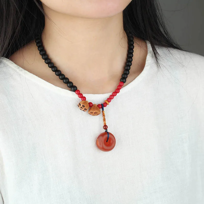 DIY accessories Retro imitation beeswax safety buckle pendant necklace glazed bead with pendant sweater chain men's and women's
