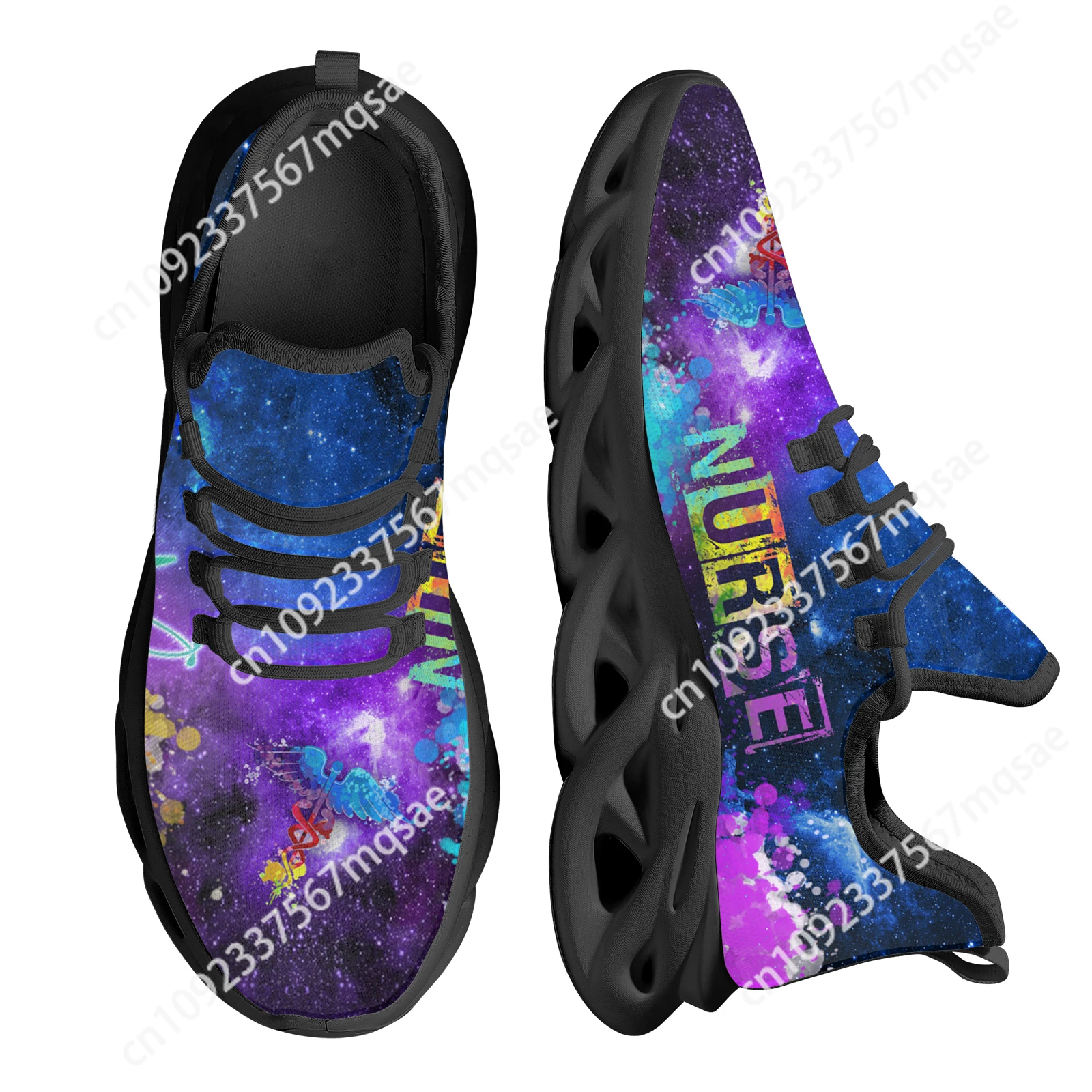 Custom Galaxy EMT Design Mesh Sneakers Lightweight Platform Shoes for Women Nurse Shoes Comfort Lace-up Cushion Zapatillas