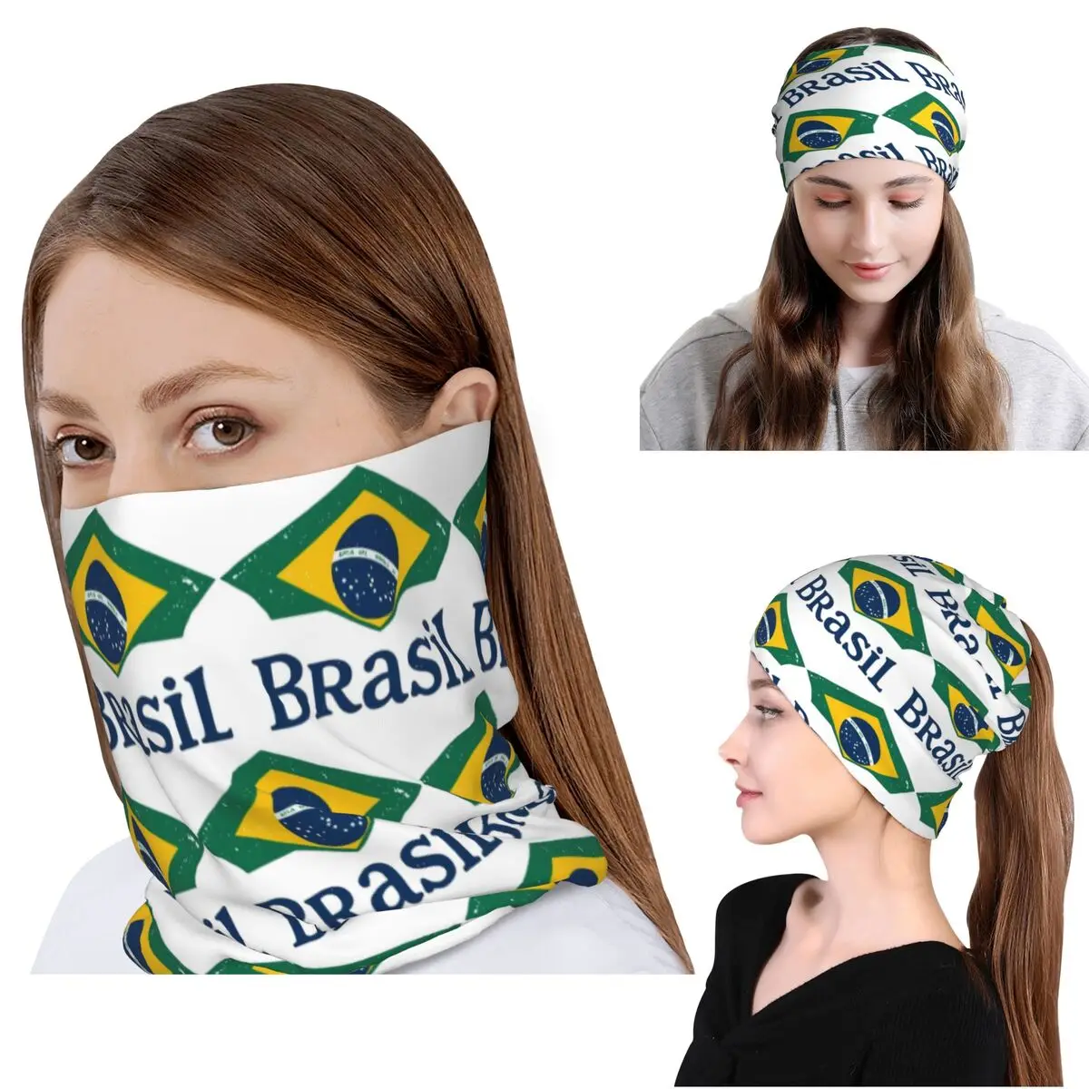 Brazil Flag Bandana Neck Gaiter Magic Scarf Multi-use Headwear Beanies Hat Unisex Adult All Season