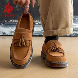 STRONGSHEN Men Tassels Genuine Leather Shoes Suede Thick Sole Oxford Shoes Formal Loafers Business Dress Shoes Casual Footwear
