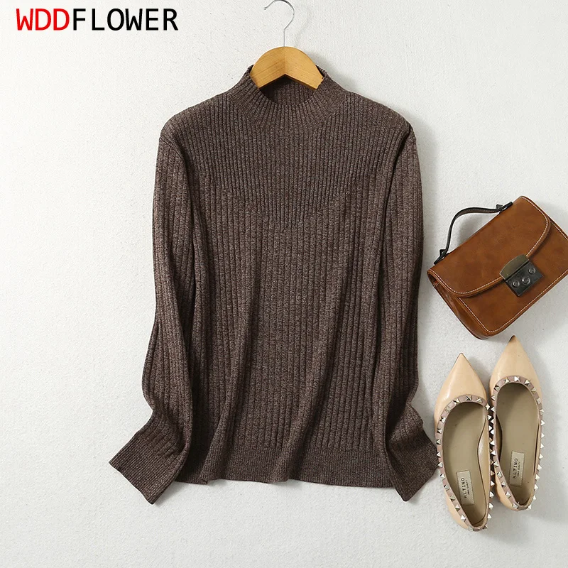 Women Sweater 85% Silk 15% Cashmere Solid Colors Striped Mock Neck Everyday Long Sleeve Pullover Top Shirt XL XXL LY054