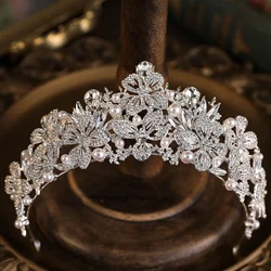 DIEZI New Arrival Luxury Pearl Crystal Tiara For Women Wedding Girls Party Elegant Gift Butterfly Crown Hair Dress Accessories