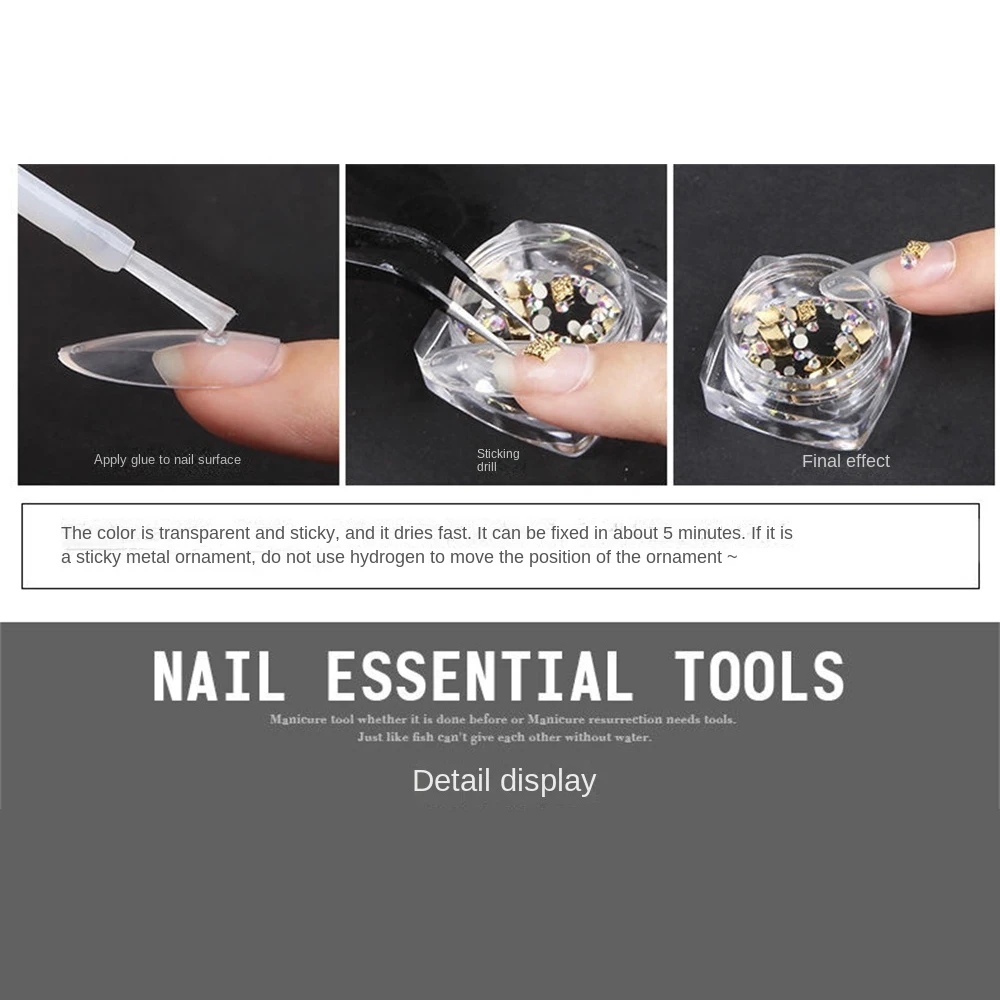 Nail Art Gel Super Strong Nail Glue Quick Drying Transparent Tool Brute Force Nail Art Rhinestone Gel Nail Point Drill Gel Brush