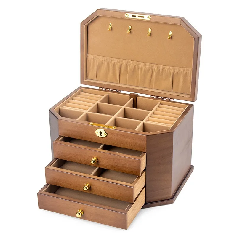 For Solid Wood Jewelry Storage Box Large Capacity Box with  Earrings Necklace Jewelry Box
