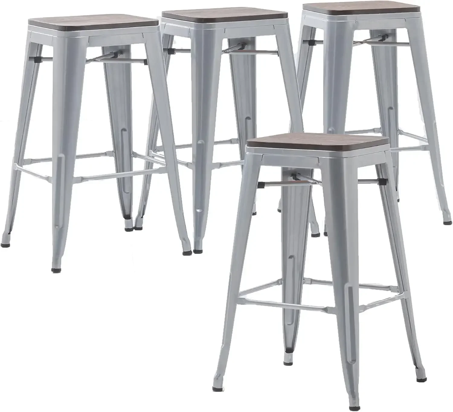 Bar Stools Industrial Counter Height Bar Stools Stackable Backless Barstools Set of 4 for Kitchen(26 inch, Silver)