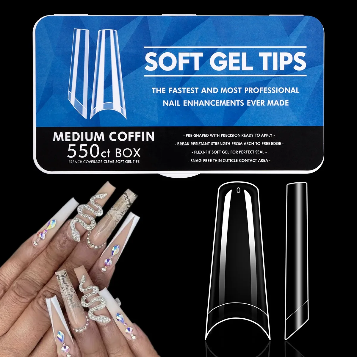 550 Stück Sargförmige Mandel-Soft-Gel-Nagelspitzen, künstliche halbe Abdeckung zum Aufdrücken, Acrylnägel in 11 Größen, künstliche Nägel, DIY-Maniküre-Verlängerungswerkzeuge – Detail 26