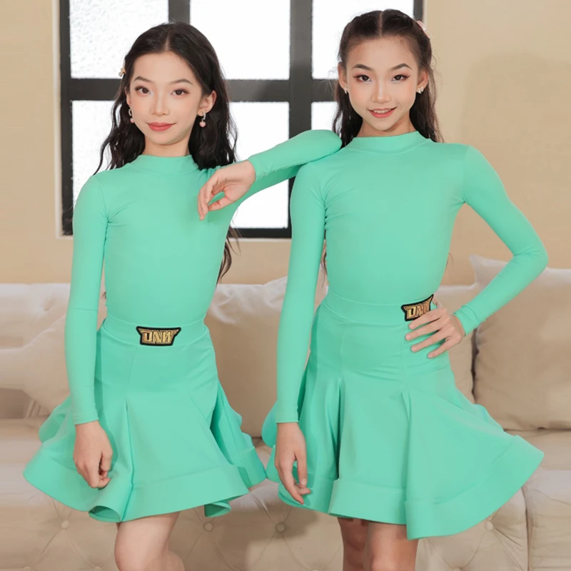 

Green Long Sleeve Latin Competition Dance Suit For Girls Professional Standard Dance Performance Costume Purple Latin Dress 3957