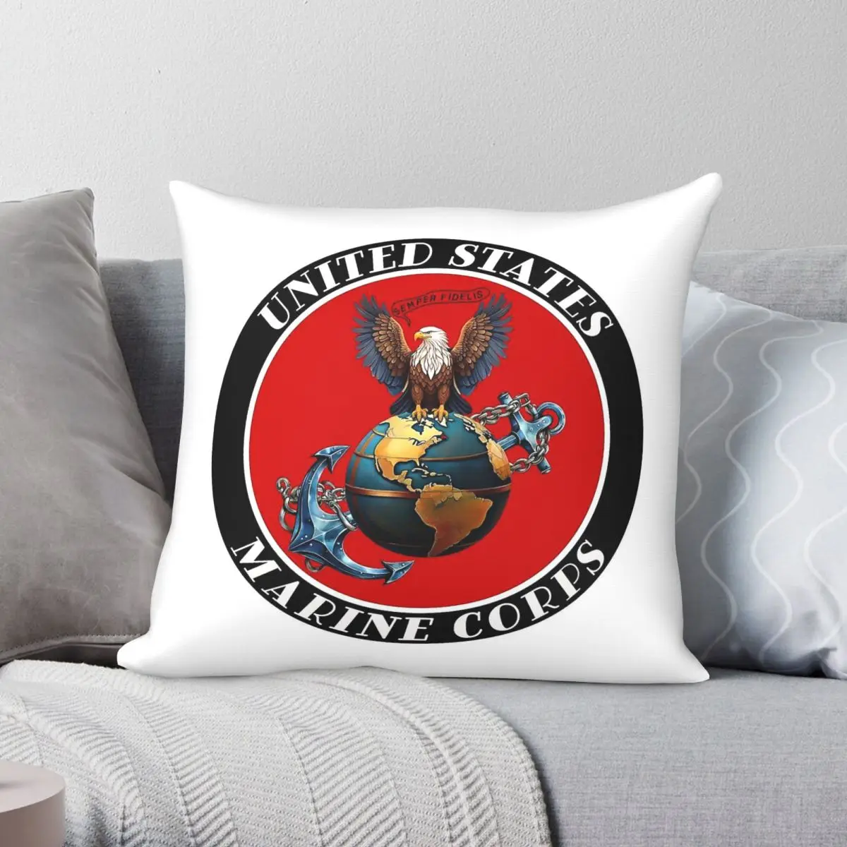 United States Marine Corps Square Pillowcase Polyester Linen Velvet Creative Zip Decor Pillow Case Car
