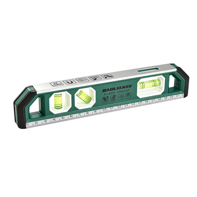 Three Bubble Mini Magnetic Level High Bore Gauge 0°/45°/90° 225MM Shockproof Precision Ruler High-precision Car Horizontality