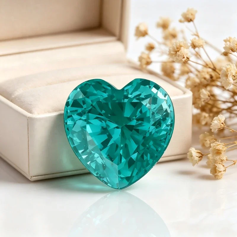 Paraiba Herzförmiger Künstlicher Edelstein in Neonblau mit Zertifikat, Verschiedene Formen Wählbar – Detail 5